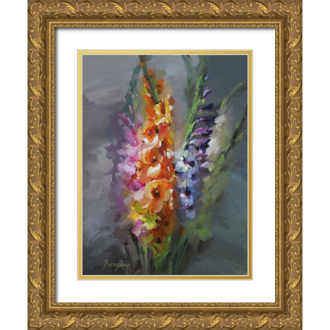 Bouquet with Gladiolus Gold Ornate Wood Framed Art Print with Double Matting by Rogozina, Svetlana