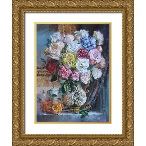 Holidays Bouquet Gold Ornate Wood Framed Art Print with Double Matting by Rogozina, Svetlana