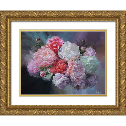 Just Peonies Gold Ornate Wood Framed Art Print with Double Matting by Rogozina, Svetlana