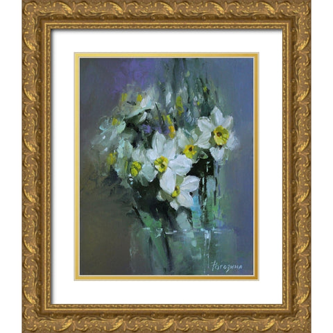 Daffodils Gold Ornate Wood Framed Art Print with Double Matting by Rogozina, Svetlana