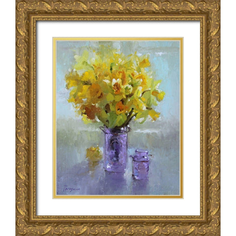 Daffodils by the Window Gold Ornate Wood Framed Art Print with Double Matting by Rogozina, Svetlana