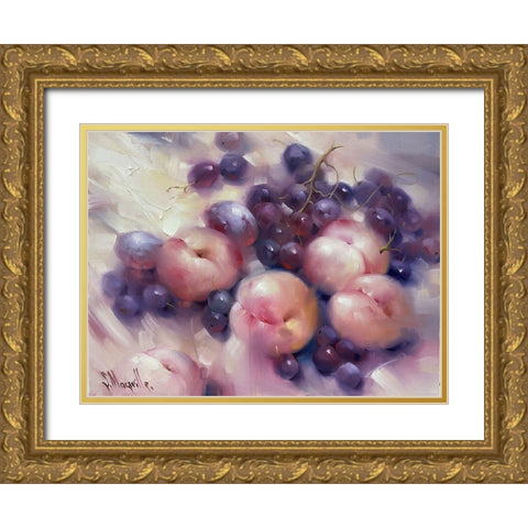 Still Life with Peaches Gold Ornate Wood Framed Art Print with Double Matting by Singatullin, Marsel