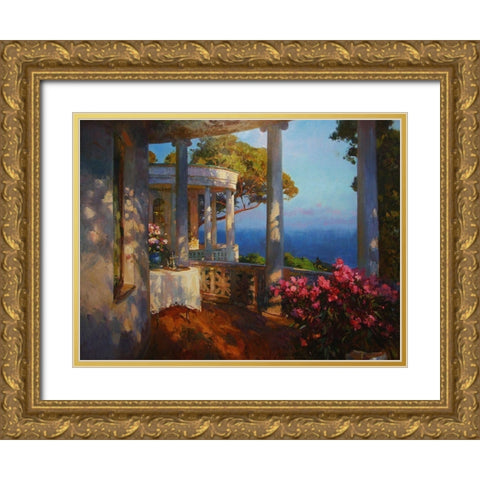 White House on the coast Gold Ornate Wood Framed Art Print with Double Matting by Sviridov, Sergei