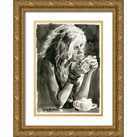 Angelic Look Gold Ornate Wood Framed Art Print with Double Matting by Tashe