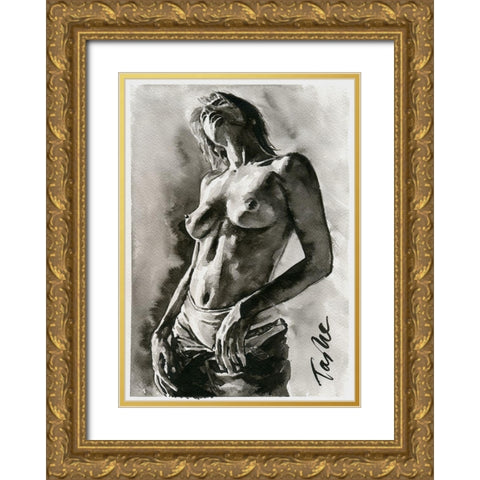Undressing Gold Ornate Wood Framed Art Print with Double Matting by Tashe
