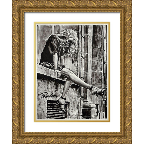 Just Happy Gold Ornate Wood Framed Art Print with Double Matting by Tashe