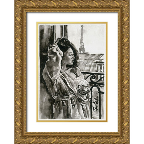 Morning in Paris Gold Ornate Wood Framed Art Print with Double Matting by Tashe