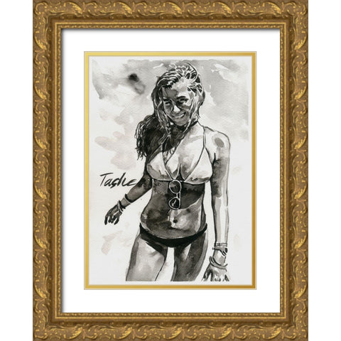 Just Happy Gold Ornate Wood Framed Art Print with Double Matting by Tashe