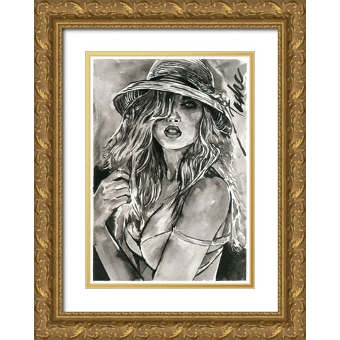 Sunkissed Girl Gold Ornate Wood Framed Art Print with Double Matting by Tashe