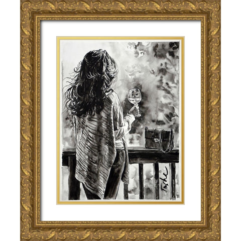 Evening With Friends Gold Ornate Wood Framed Art Print with Double Matting by Tashe