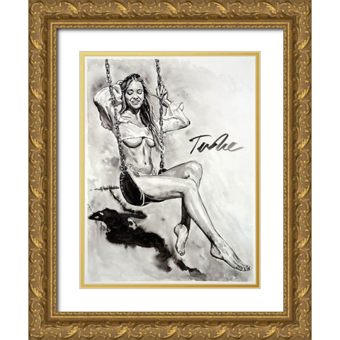 Happy Swing Gold Ornate Wood Framed Art Print with Double Matting by Tashe