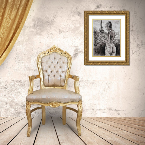 Spring in Paris Gold Ornate Wood Framed Art Print with Double Matting by Tashe