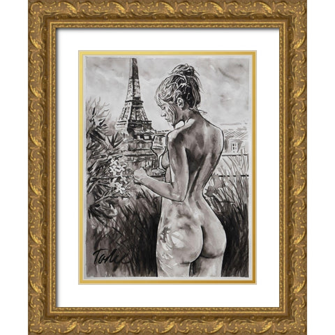 Spring in Paris Gold Ornate Wood Framed Art Print with Double Matting by Tashe