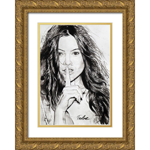 Silence Gold Ornate Wood Framed Art Print with Double Matting by Tashe