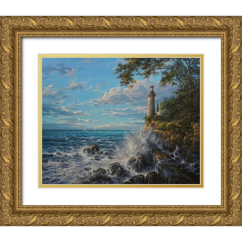 Namelss Lighthouse Gold Ornate Wood Framed Art Print with Double Matting by Yushkevich, Viktor