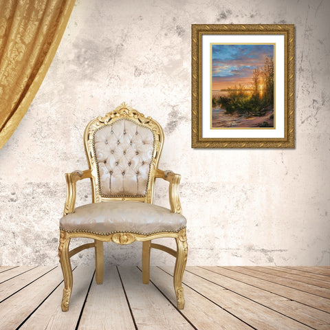 Sunset on the River Gold Ornate Wood Framed Art Print with Double Matting by Yushkevich, Viktor