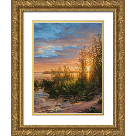 Sunset on the River Gold Ornate Wood Framed Art Print with Double Matting by Yushkevich, Viktor