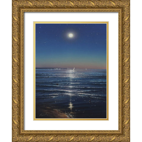 Night on the Sea Gold Ornate Wood Framed Art Print with Double Matting by Yushkevich, Viktor