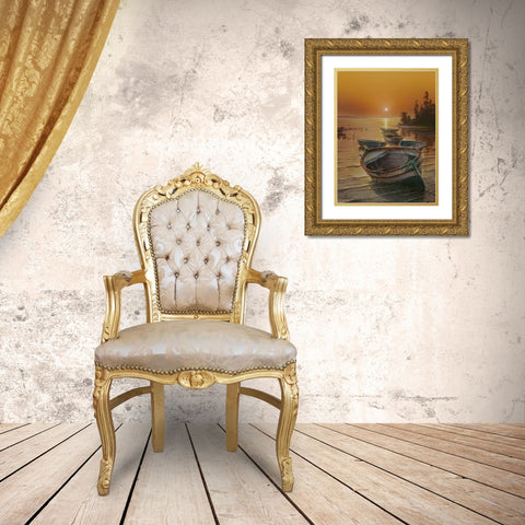 Sunset on the Sea Gold Ornate Wood Framed Art Print with Double Matting by Yushkevich, Viktor