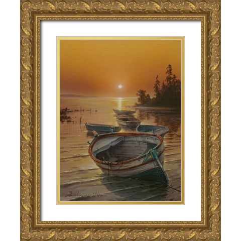 Sunset on the Sea Gold Ornate Wood Framed Art Print with Double Matting by Yushkevich, Viktor