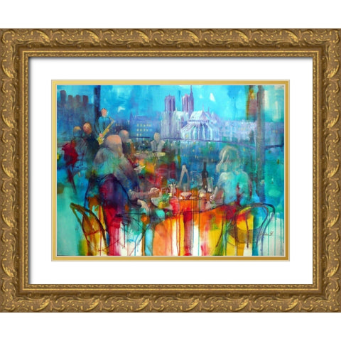 Bonsoir Mademoiselle Paris Gold Ornate Wood Framed Art Print with Double Matting by Zakrynycny, Viktor