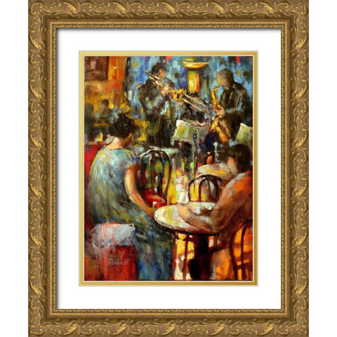Jazz Evening Gold Ornate Wood Framed Art Print with Double Matting by Zakrynycny, Viktor