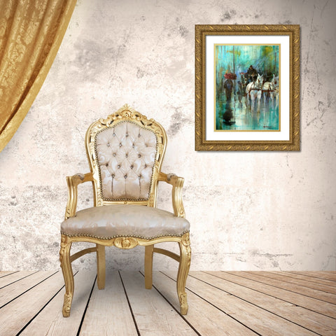 In the Rain in Vienna Gold Ornate Wood Framed Art Print with Double Matting by Zakrynycny, Viktor