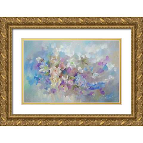 White Butterflies on Flowers Gold Ornate Wood Framed Art Print with Double Matting by Zareckaye, Tatiana