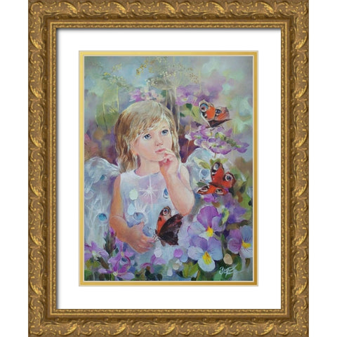 Fairy with Butterflies Gold Ornate Wood Framed Art Print with Double Matting by Zareckaye, Tatiana