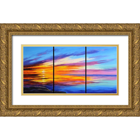 Ocean Sunset Gold Ornate Wood Framed Art Print with Double Matting by Gercken, Graham