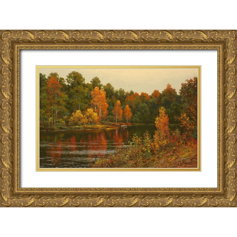Autumn River Gold Ornate Wood Framed Art Print with Double Matting by Adamov, Alexey