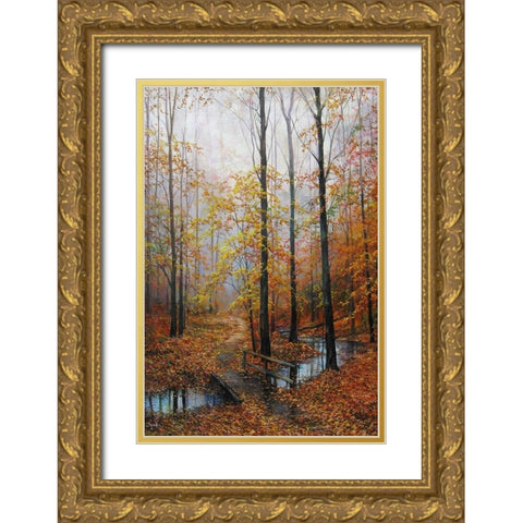 Meeting with Autumn Gold Ornate Wood Framed Art Print with Double Matting by Cernov, Ivan
