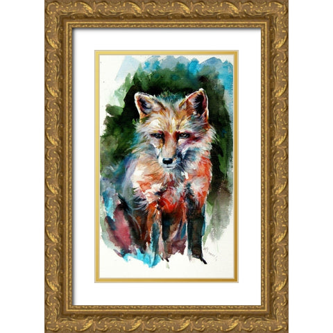 Red Fox Gold Ornate Wood Framed Art Print with Double Matting by Kovacs, Anna Brigite
