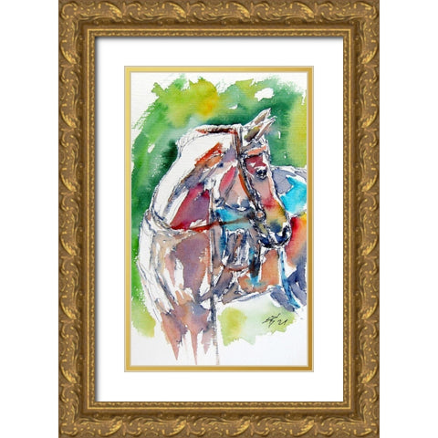 Horse Gold Ornate Wood Framed Art Print with Double Matting by Kovacs, Anna Brigite