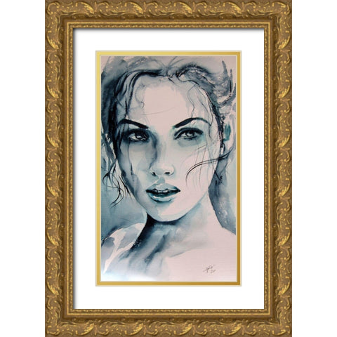 Girl Portrait Gold Ornate Wood Framed Art Print with Double Matting by Kovacs, Anna Brigite