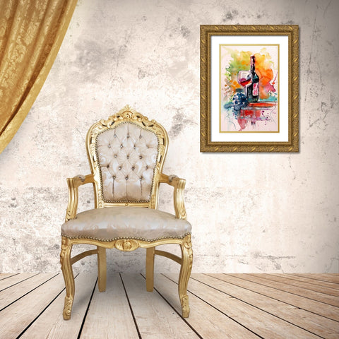Wine and Grape Gold Ornate Wood Framed Art Print with Double Matting by Kovacs, Anna Brigite