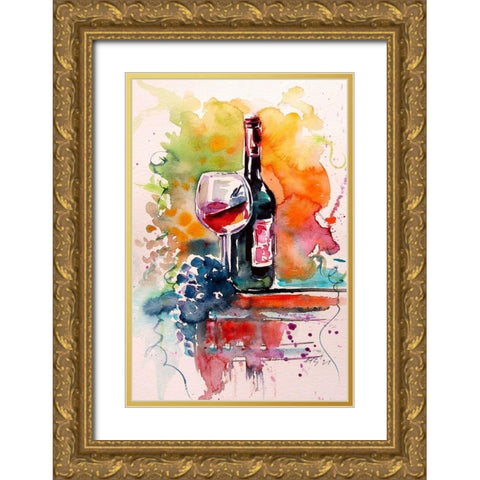 Wine and Grape Gold Ornate Wood Framed Art Print with Double Matting by Kovacs, Anna Brigite