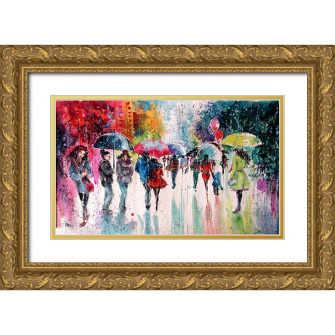 Umbrellas II Gold Ornate Wood Framed Art Print with Double Matting by Kovacs, Anna Brigite