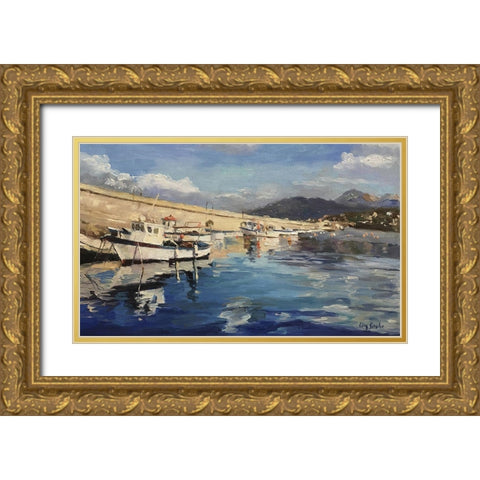 Italian Harbour Gold Ornate Wood Framed Art Print with Double Matting by Strube, Ling
