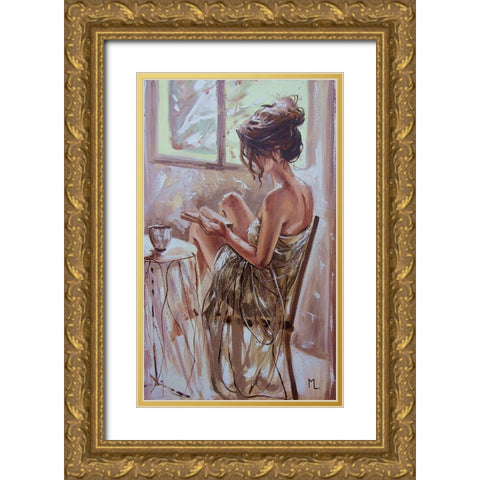 Coffee and Book Gold Ornate Wood Framed Art Print with Double Matting by Luniak, Monika