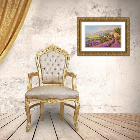 Provence-Lavender Fields Gold Ornate Wood Framed Art Print with Double Matting by Obuchovsky, Yury