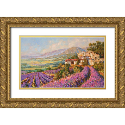 Provence-Lavender Fields Gold Ornate Wood Framed Art Print with Double Matting by Obuchovsky, Yury