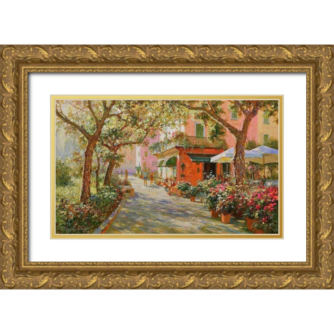 Flowers in Monte Rosso Gold Ornate Wood Framed Art Print with Double Matting by Obuchovsky, Yury