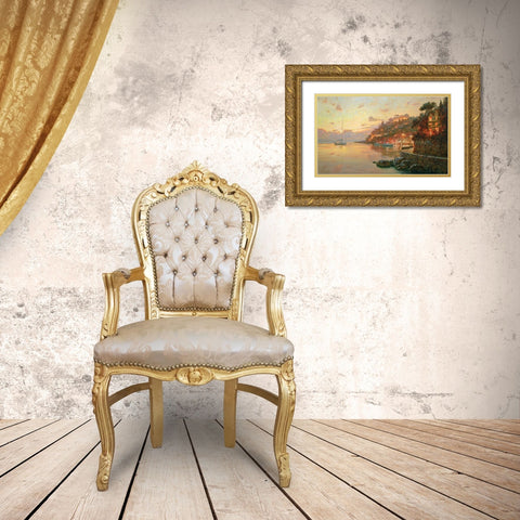 Evening Lights in Liguria Gold Ornate Wood Framed Art Print with Double Matting by Obuchovsky, Yury