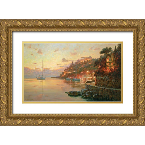 Evening Lights in Liguria Gold Ornate Wood Framed Art Print with Double Matting by Obuchovsky, Yury
