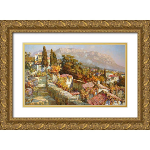 Autumn Day on the South Coast Gold Ornate Wood Framed Art Print with Double Matting by Obuchovsky, Yury
