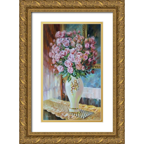 Big bouquet of Roses Gold Ornate Wood Framed Art Print with Double Matting by Rogozina, Svetlana