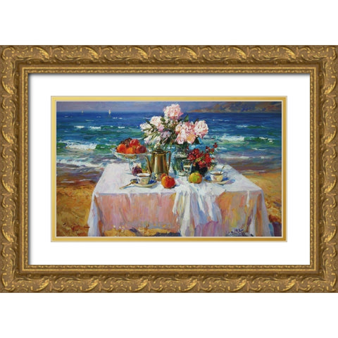 A Table by the Sea II Gold Ornate Wood Framed Art Print with Double Matting by Sviridov, Sergei
