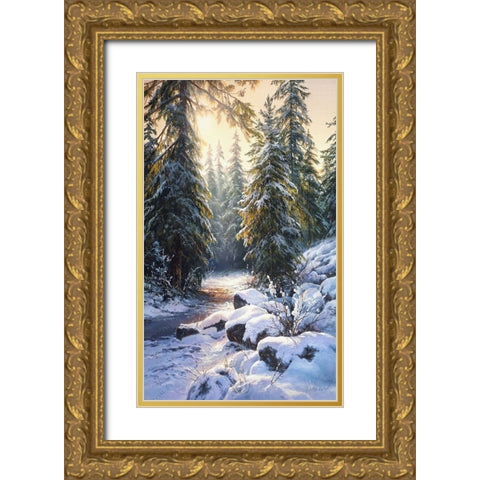 Winter Rays Gold Ornate Wood Framed Art Print with Double Matting by Yushkevich, Viktor