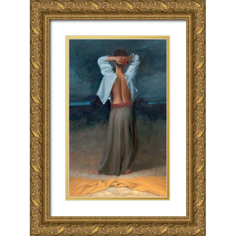 Girl in the Night Gold Ornate Wood Framed Art Print with Double Matting by Frosch, Olivier